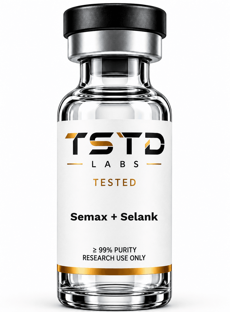 Semax + Selank research product artwork, labeled for research use only