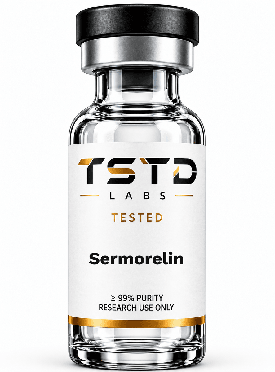 Sermorelin research product artwork, labeled for research use only