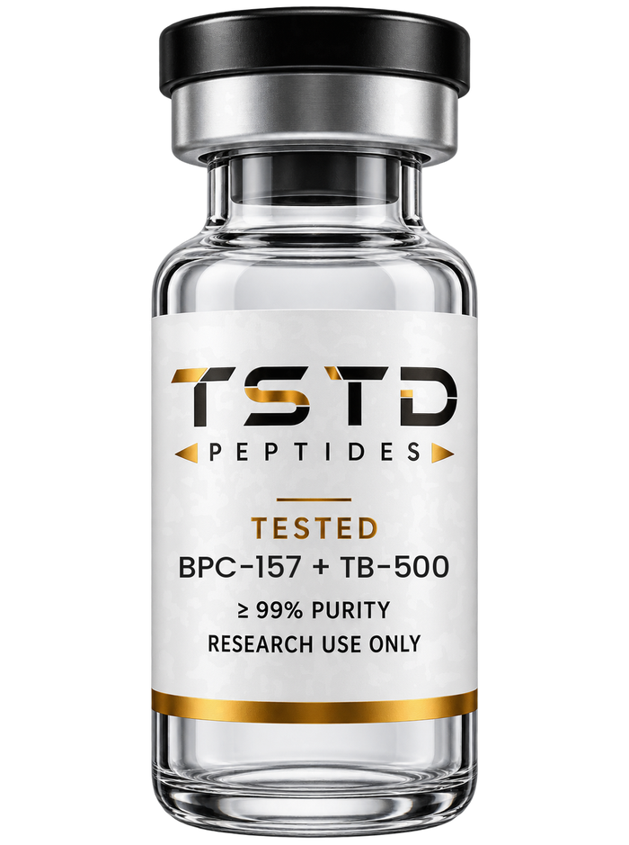 BPC-157 + TB-500 research product artwork, labeled for research use only